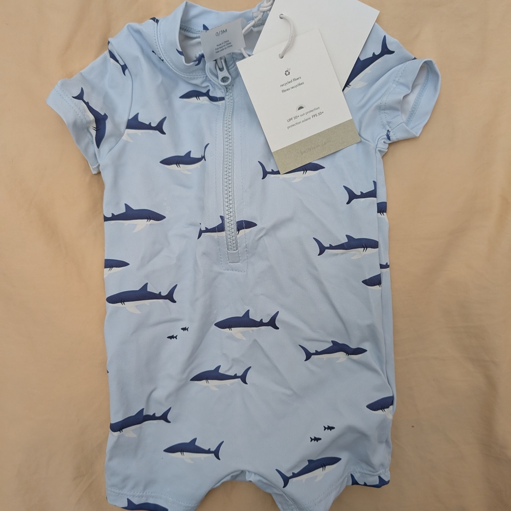 Baby Blue Shark Print Romper